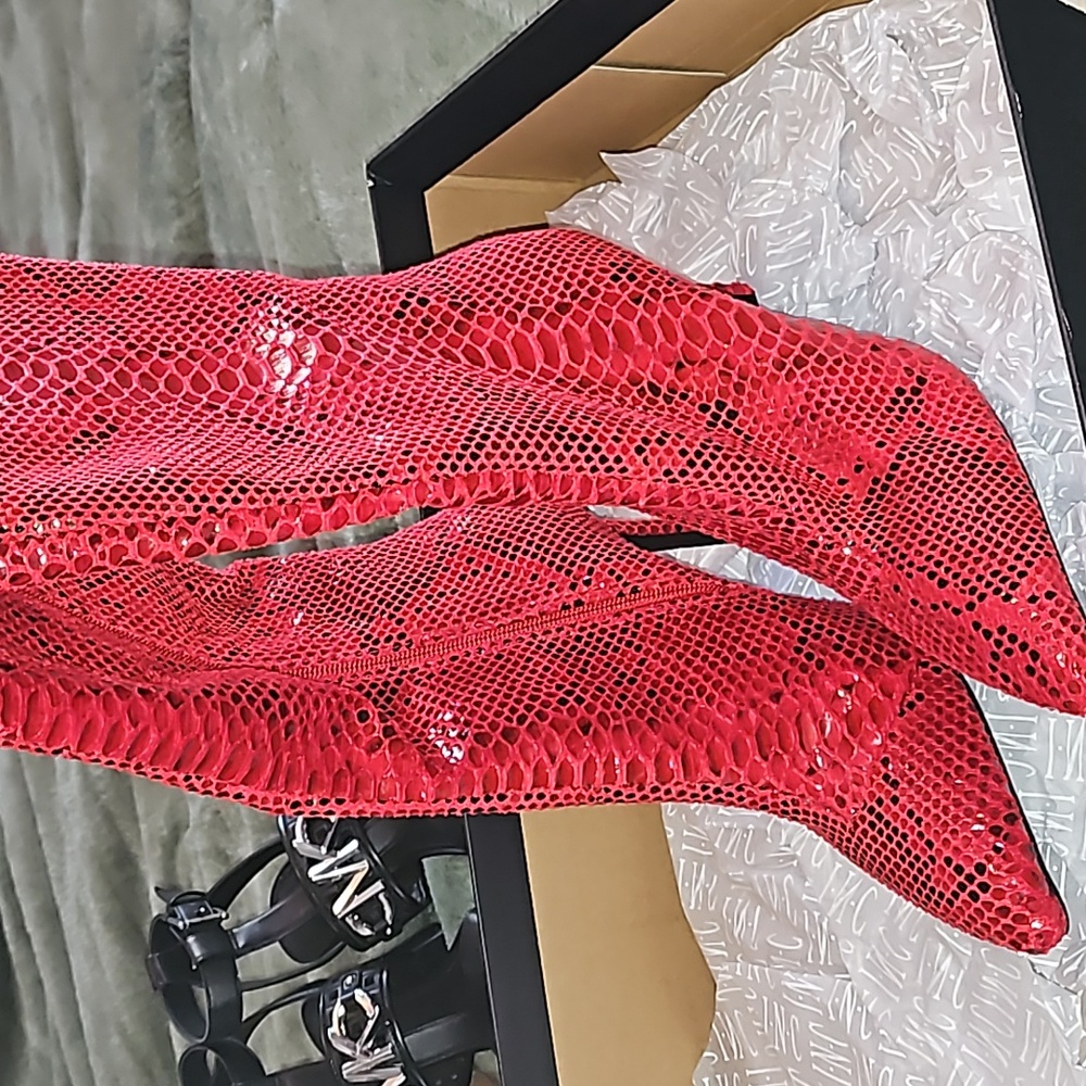 INC Rajelf Red snake embossed new 6.5 women's boots with box